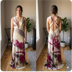 Tiffany Designs Y2K Floral Satin Backless Formal Gown - Size 2